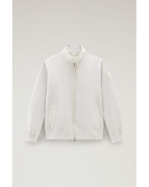 Woolrich White Cruiser Bomber Jacket In Ramar Cloth With Turtleneck for men