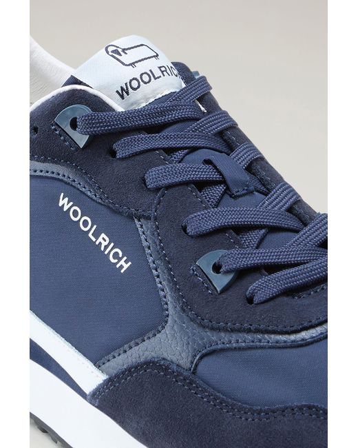 Woolrich Blue Retro Leather Sneakers With Nylon Details for men