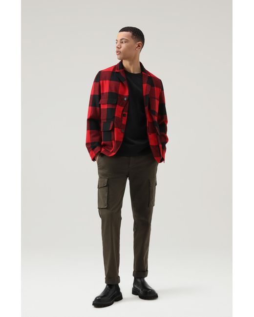 Woolrich Red Buffalo Check Pattern Upland Blazer In Recycled Wool for men