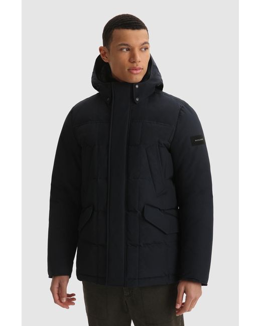 Woolrich Leather Blizzard Field Padded Jacket With Hidden Closure in Blue  for Men | Lyst