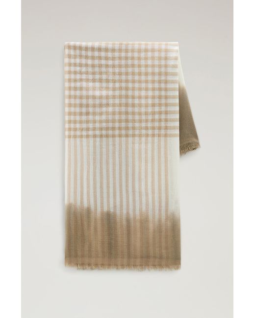 Woolrich Natural Wool And Cotton Blend Scarf With Micro-check Pattern Beige