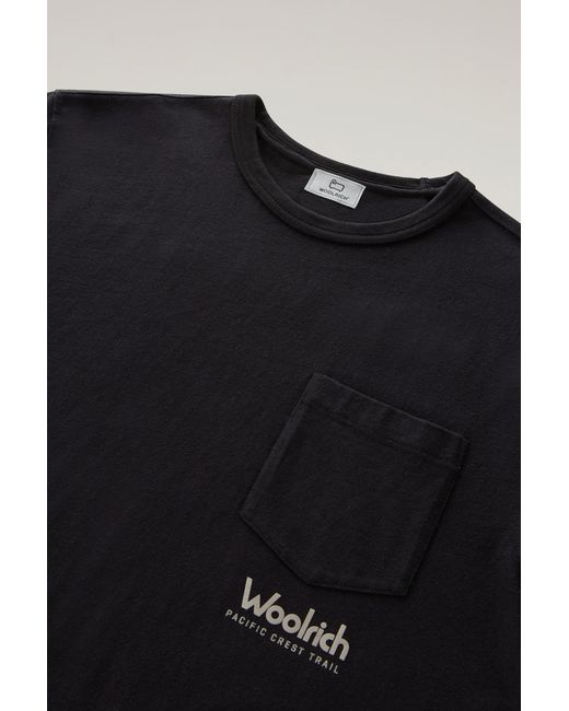 Woolrich Black Pure Cotton T-shirt With Trail Print for men
