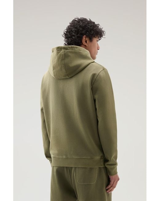 Woolrich Green Garment-dyed 1830 Hoodie In Pure Cotton for men