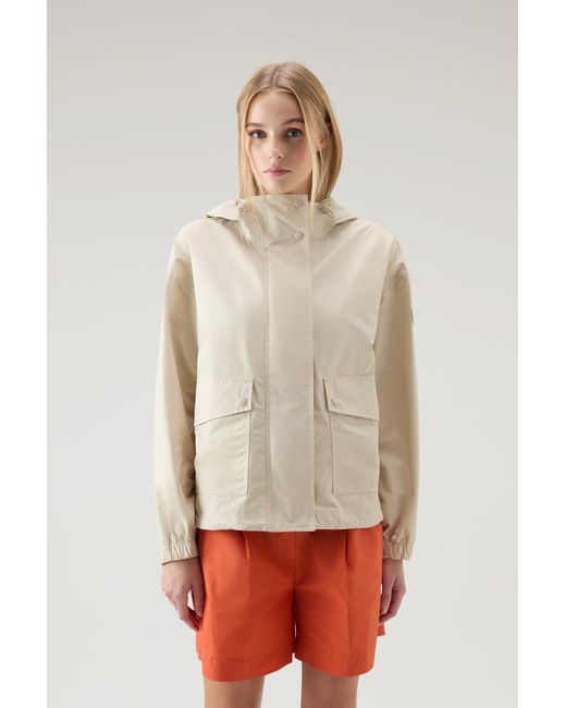 Woolrich Multicolor Waxed Jacket In Cotton Nylon Blend With Hood