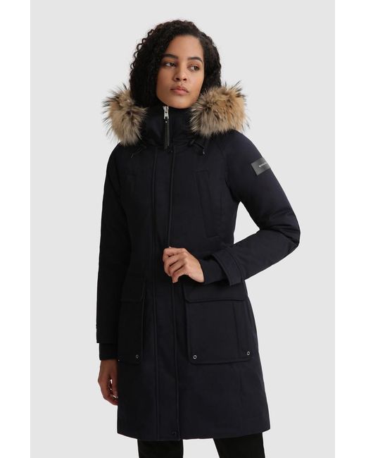 Woolrich Yetna Long Parka With Removable Fur in Blue - Lyst