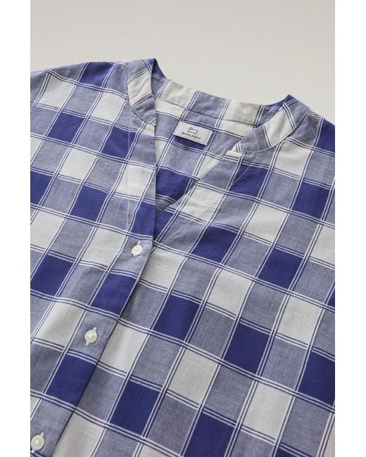 Woolrich Blue Pure Cotton Voile Checked Shirt