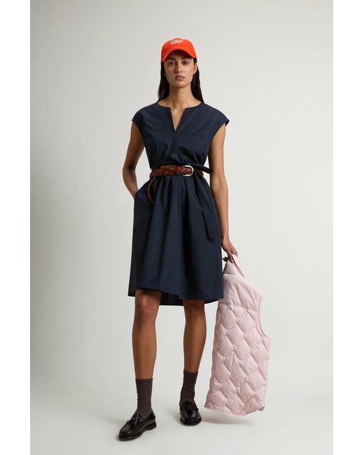 Vestido De Popelina De Puro Algodón Con Cinturón Para Mujer Talla Woolrich de color Blue