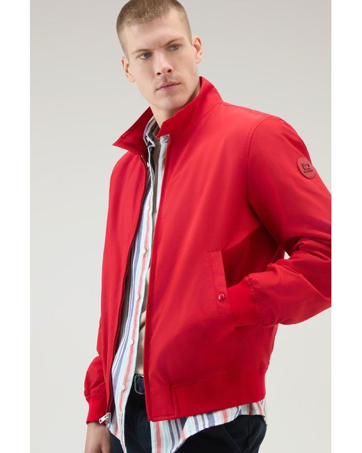 Woolrich Red Cruiser Bomber Jacket In Ramar Cloth With Turtleneck for men