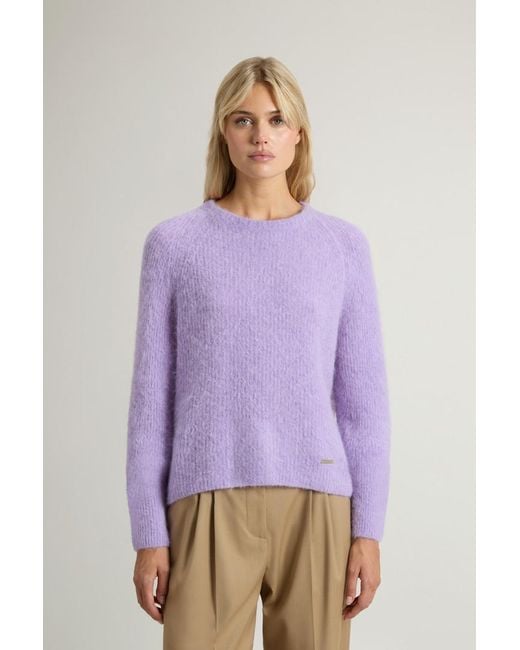 Woolrich Trui Met Ronde Hals Van Alpaca- En Achteraf Geverfde Wolmix Lila Grootte in het Purple