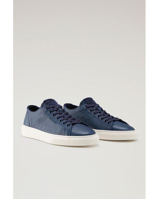 Woolrich Blue Cloud Court Sneakers In Tumbled Leather for men