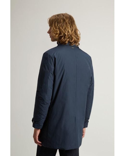 Woolrich Herren Stückgefärbter Mantel Aus Peached Urban Touch-Gewebe Blau Größe in Blue für Herren