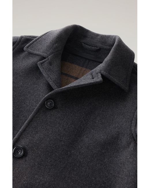Woolrich Black Coat In Recycled Italian Wool Blend for men