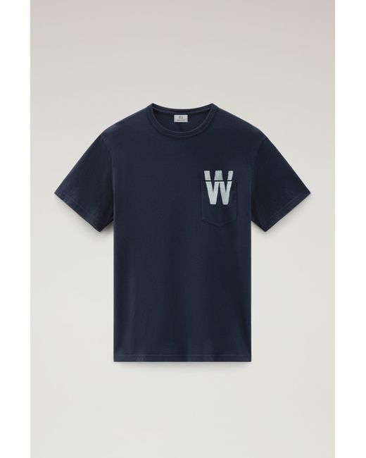 Woolrich Pure Cotton T-shirt With Chest Pocket Blue for men