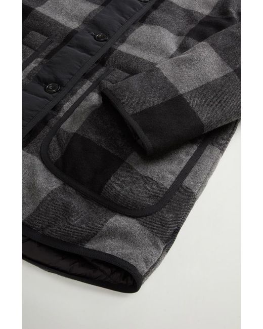 Chaqueta Camisera Alaskan Larga A Cuadros De Mezcla De Lana Para Mujer Talla Woolrich de color Blue