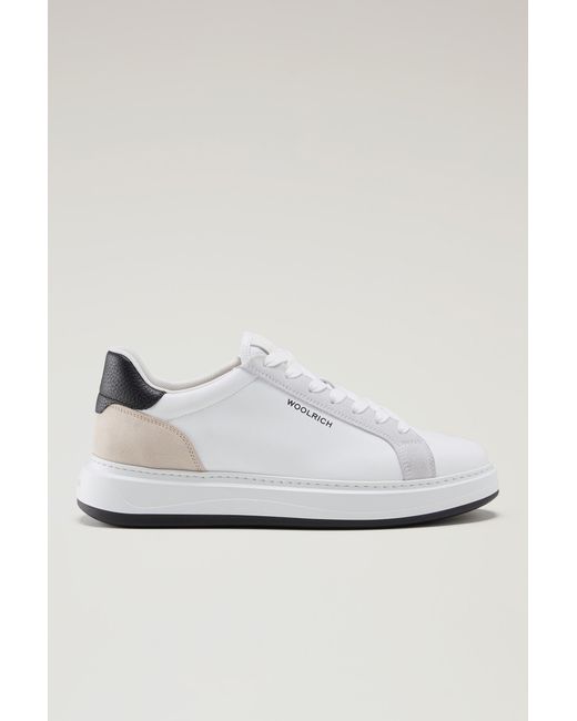 Woolrich White Sneakers Arrow In Leather With Suede Inserts for men