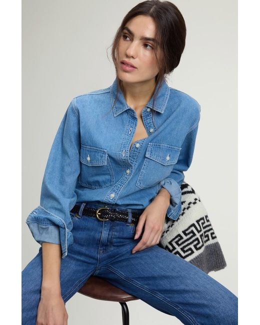 Camisa De Denim Ligero De Puro Algodón Para Mujer Talla Woolrich de color Blue