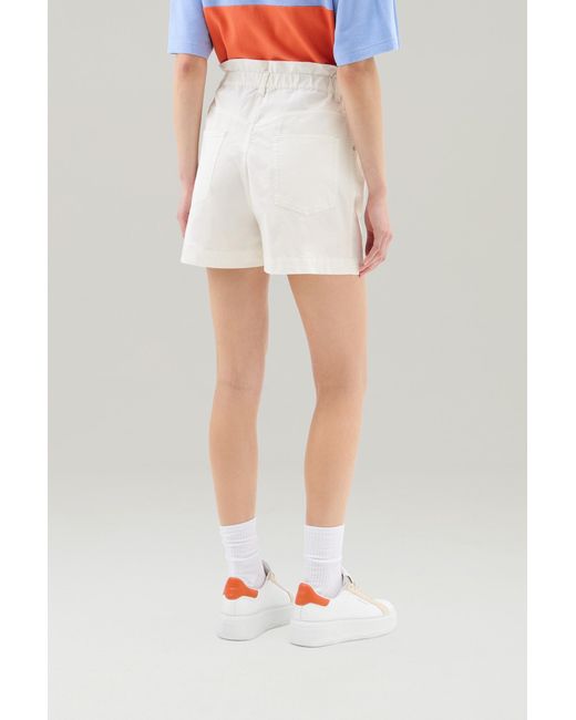 Woolrich White Bermuda Shorts In High-waisted Stretch Cotton Twill
