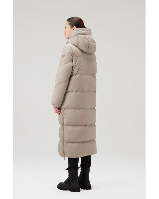 Woolrich Aurora Long Parka In Stretch Nylon in Natural Lyst