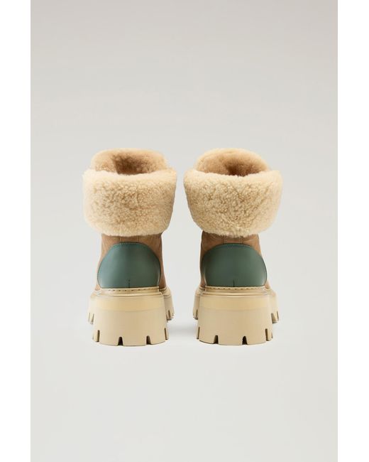 Woolrich Natural Hiking Boots In Suede And Sheepskin