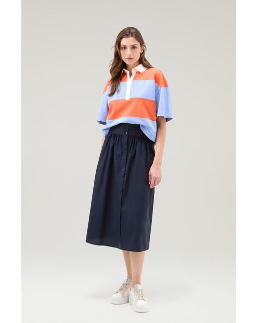 Woolrich Blue Midi Skirt In Pure Cotton Poplin