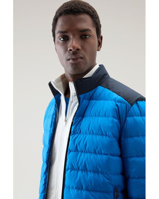 Woolrich Blue Bering Tech Lightweight Hybrid Down Jacket In Microfibre for men