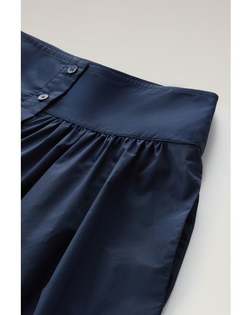 Woolrich Blue Midi Skirt In Pure Cotton Poplin