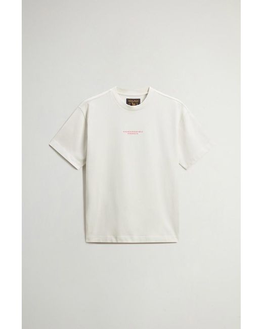 Camiseta De Cuello Redondo De Puro Algodón Con Estampado Para Hombre Talla Woolrich de hombre de color White