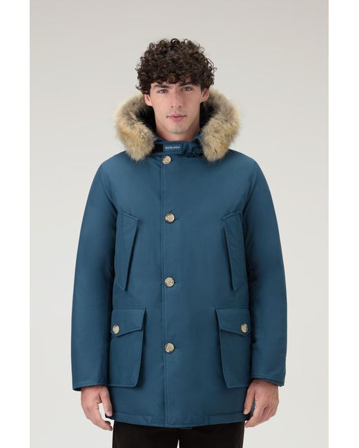 Woolrich Arctic Parka In Ramar Cloth With Detachable Fur Trim Blue for men
