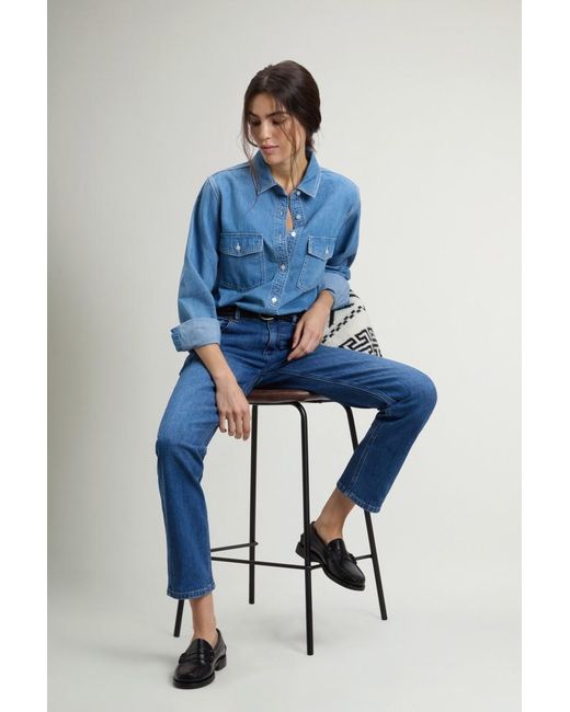Camisa De Denim Ligero De Puro Algodón Para Mujer Talla Woolrich de color Blue