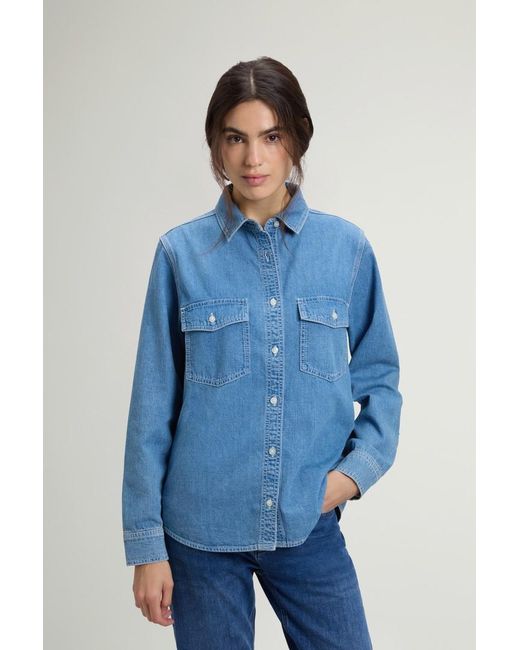 Camisa De Denim Ligero De Puro Algodón Para Mujer Talla Woolrich de color Blue