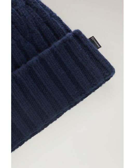 Woolrich Blue Beanie In Pure Virgin Wool for men