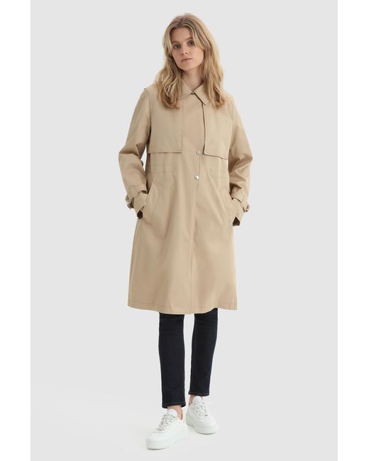 Woolrich Natural Havice Light Trench Coat With Printed Check Lining