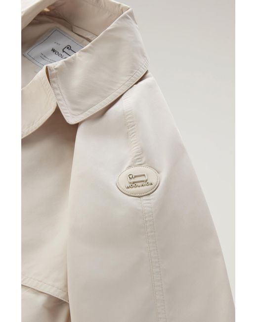 Woolrich White Trench Coat In Urban Touch Fabric With Belted Waist
