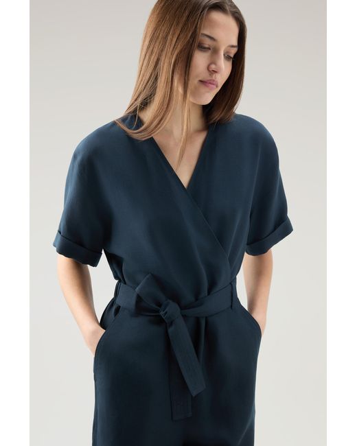 Woolrich Blue Jumpsuit In A Linen Blend