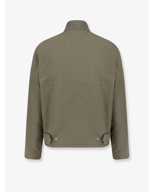Bottega Veneta Green Cotton Jacket With Intrecciato Leather Detail for men