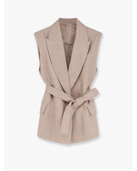 Brunello Cucinelli Natural Sleeveless Linen Blazer