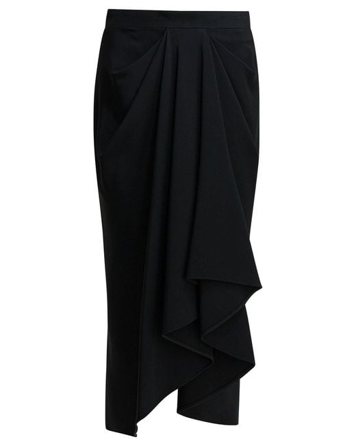 Givenchy Black Draped Crepe Cady Midi Skirt