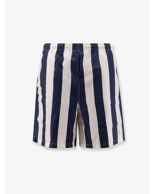 Men's Blue Nylon Swim Shorts With Striped Pattern
