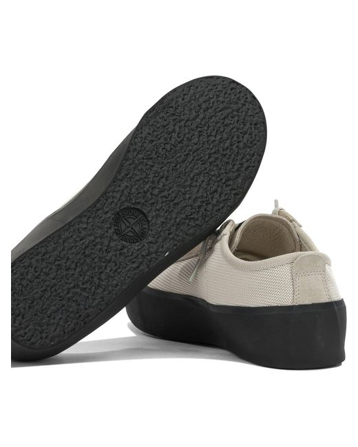 Stone Island White Mixed Leather And Fabric Sneakers for men