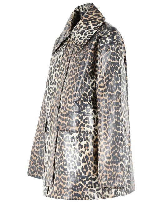 Ganni Gray Leopard Print Cotton Blend Jacket
