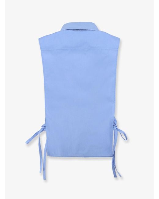 Miu Miu Blue Cotton Shirt With Front Embroidered Logo