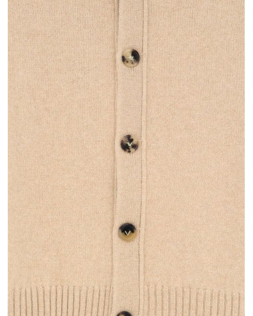 Bottega Veneta Natural Cashmere Blend Cardigan With Intrecciato Logo Patch