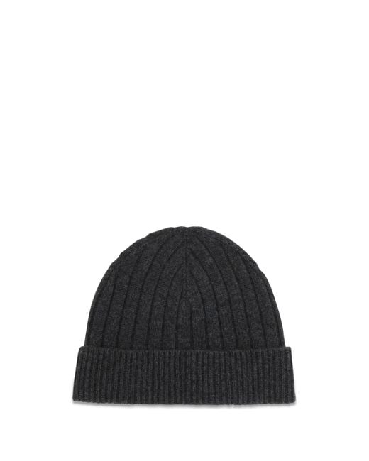 Kiton Black Beanie Hat Merino Wool for men