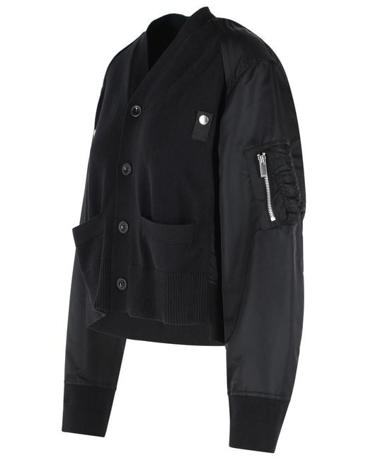 Sacai Black Cotton Blend Cardigan