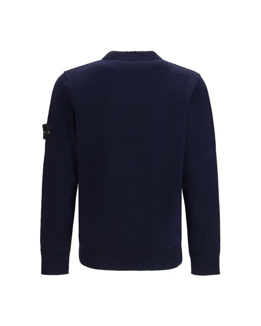 Stone Island Blue Sweater Crewneck With Logo Patch On The Sleeve for men