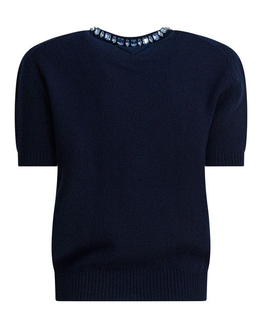 Prada Blue Wool And Cashmere Crewneck Sweater