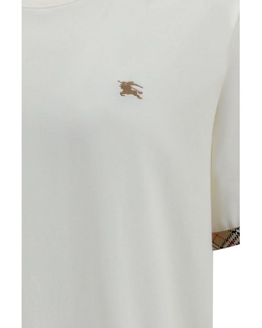 Burberry White Cotton T-Shirt With Check Trim for men