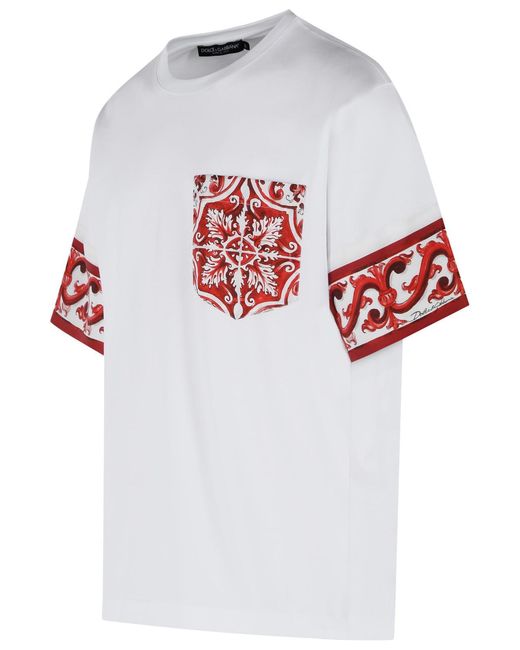 Dolce & Gabbana White Dolce & Gabbana 'Maiolica' Print Cotton And Silk T-Shirt for men