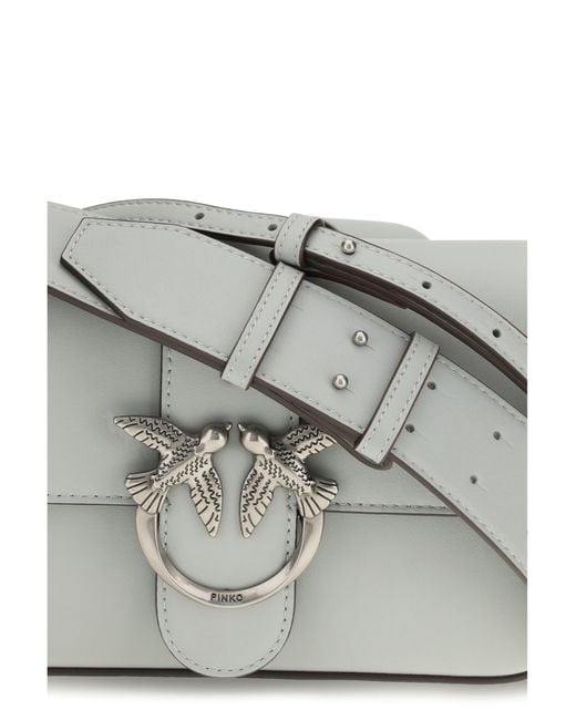 Pinko Gray Shoulder Bag Mini Love Pearl