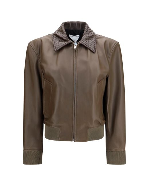Bottega Veneta Brown Glossy Leather Jacket